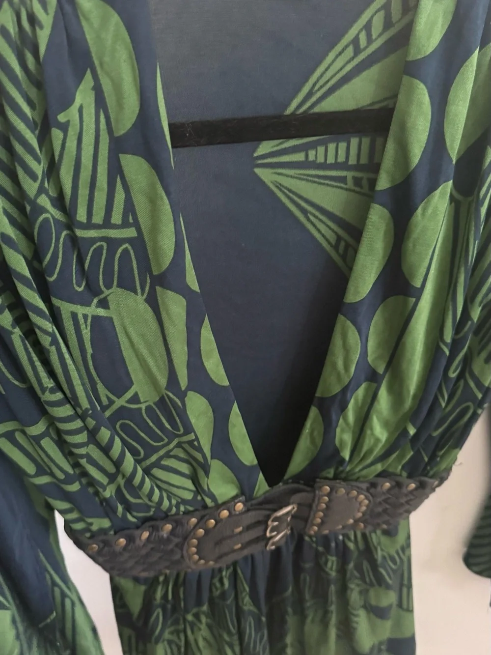 VINTAGE Rare Sky Brand Y2K Plunge Kimono Blouse Top with Studded Belt M - Picture 7 of 9